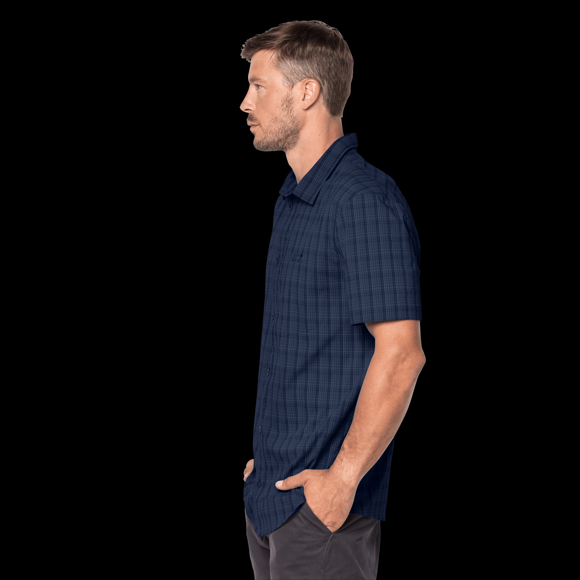 RAYS STRETCH VENT SHIRT MEN - night blue checks - S