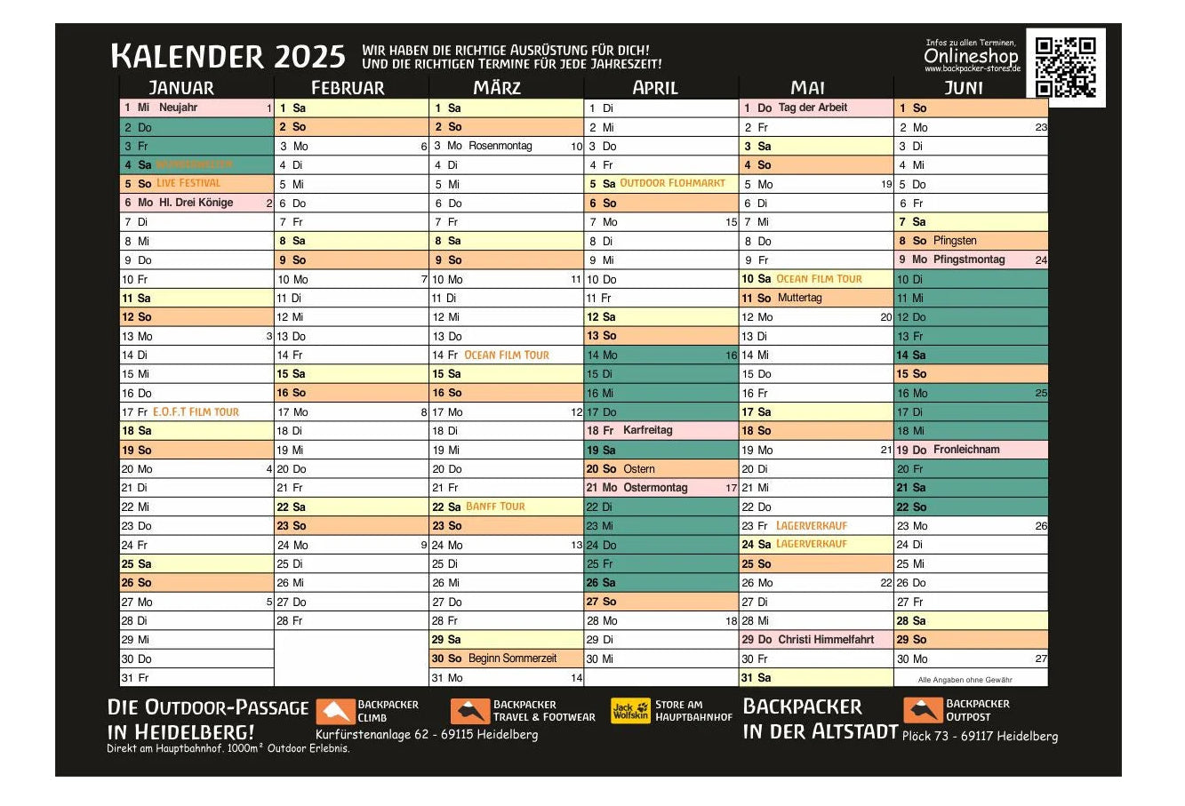 Backpacker Kalender 2025!