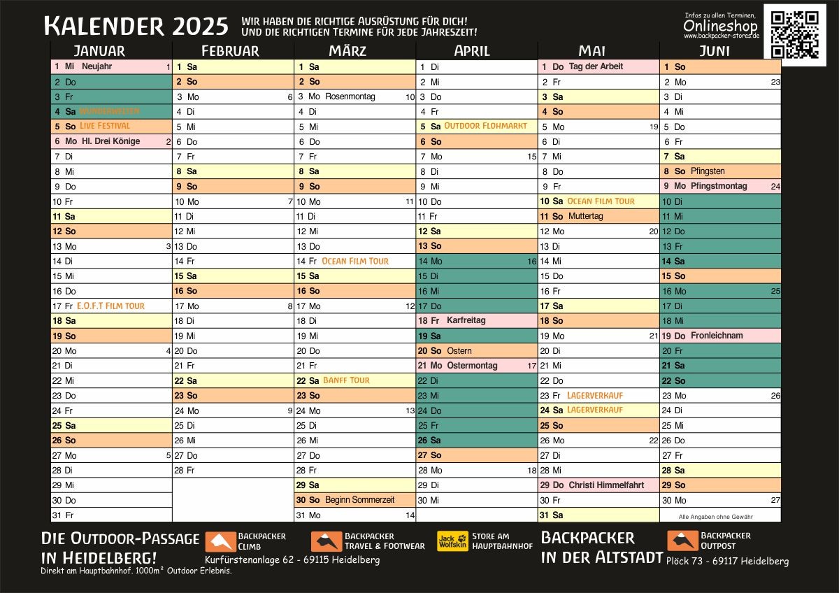 Backpacker Kalender 2025!